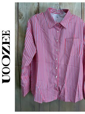 💵NWT UOOZEE Red•White•Blue Striped Button-Up Shirt Size Medium/Small